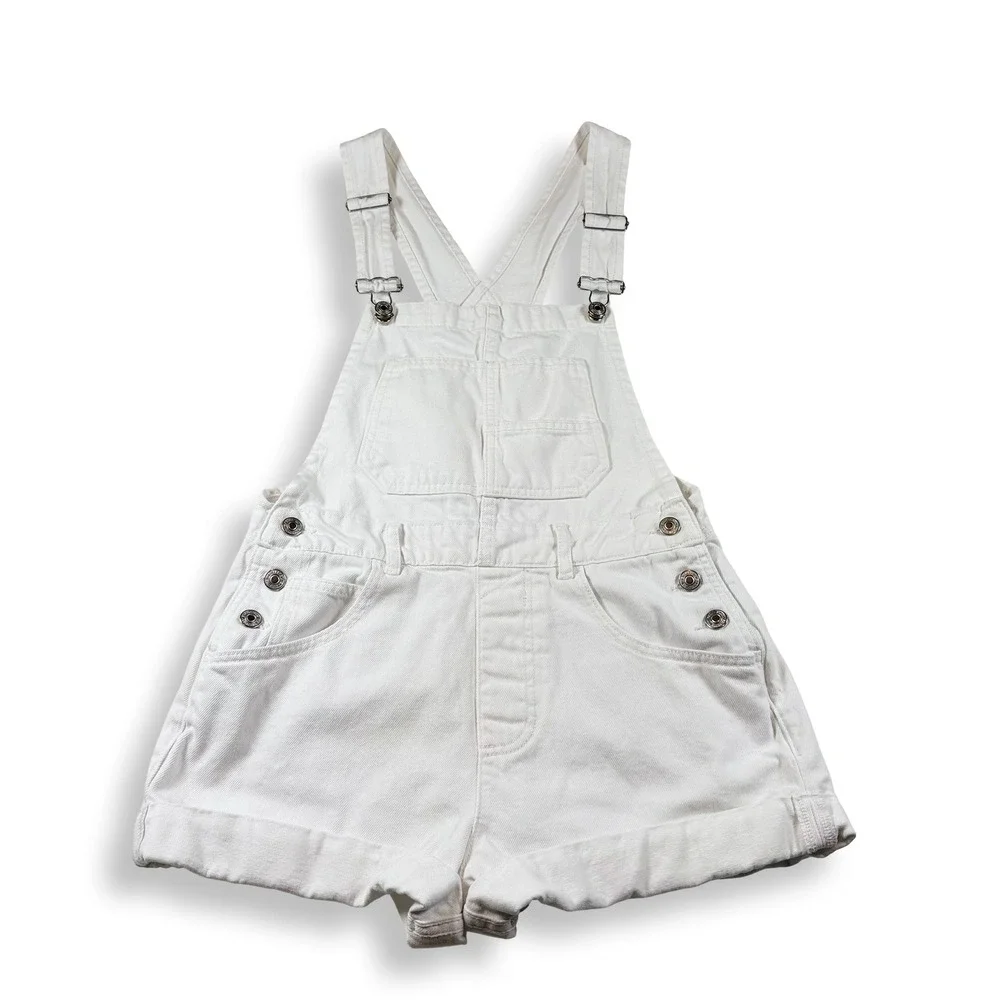 We The Free People White Denim Shortalls XS Cotton Bib Overalls OB1417658